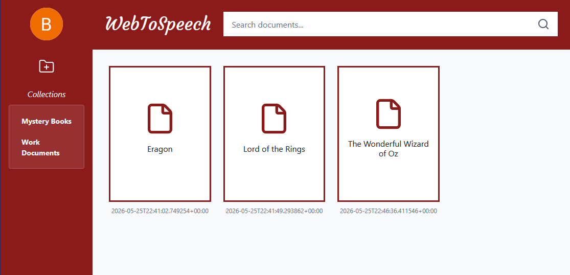 WebToSpeech Desktop Library Dashboard